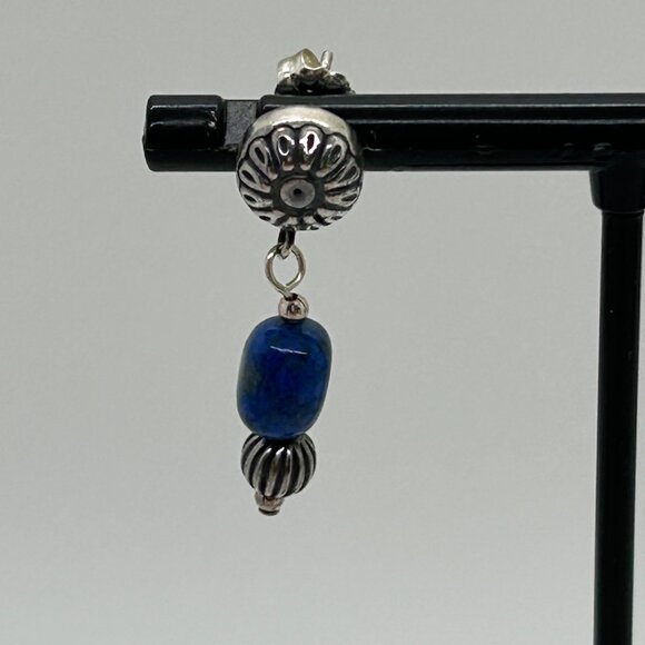 Carolyn Pollack Sterling Silver Pierced Earrings Vintage Lapis Bead Dangle Y2K - Picture 10 of 13